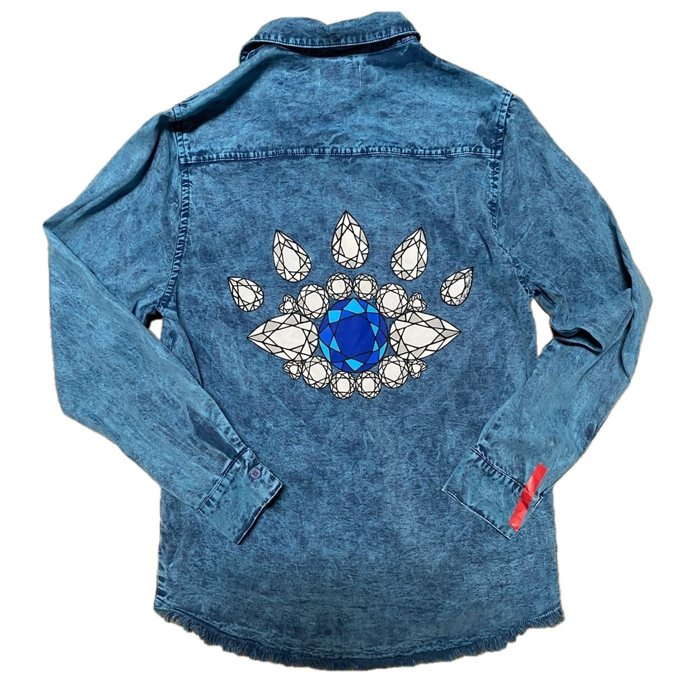 Lauren Moshi Blue Button Down Shirt with Eye Design